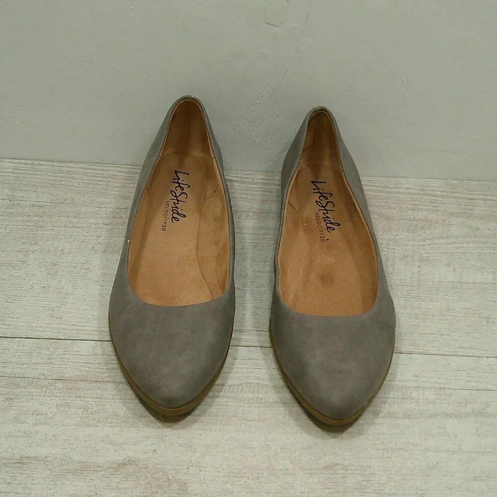LifeStride Women's Amelia Loafer Flats Faux Suede Pewter Size 7.5 M